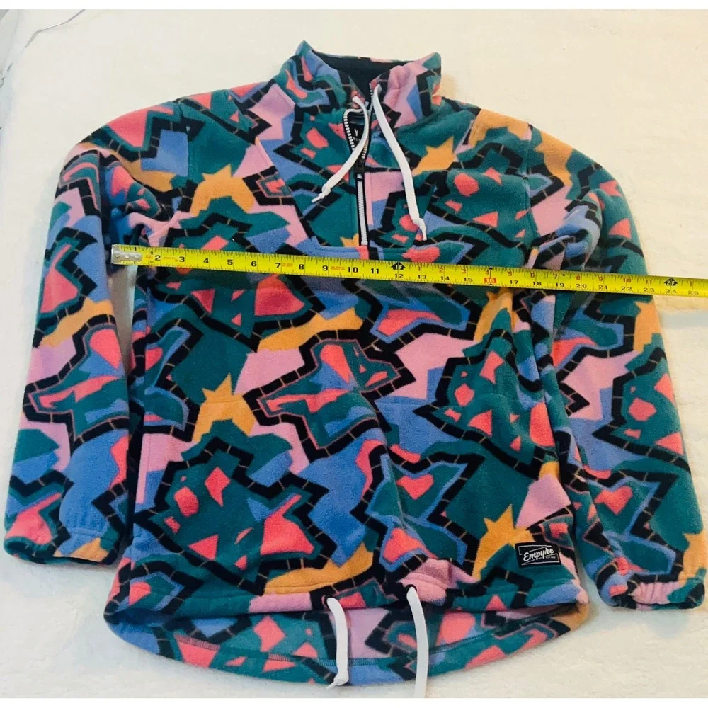Empyre Mens Abstract Geometric Fleece Quarter Zip Pullover Jacket Multicolor S